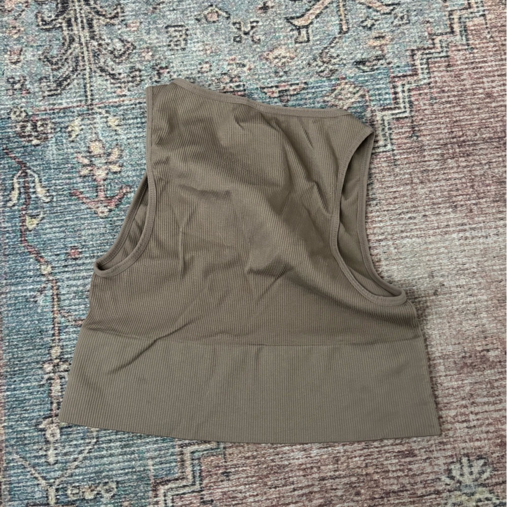 Forever 21 Deep V-Neck Ribbed Crop Top - Tan - Picture 2 of 2